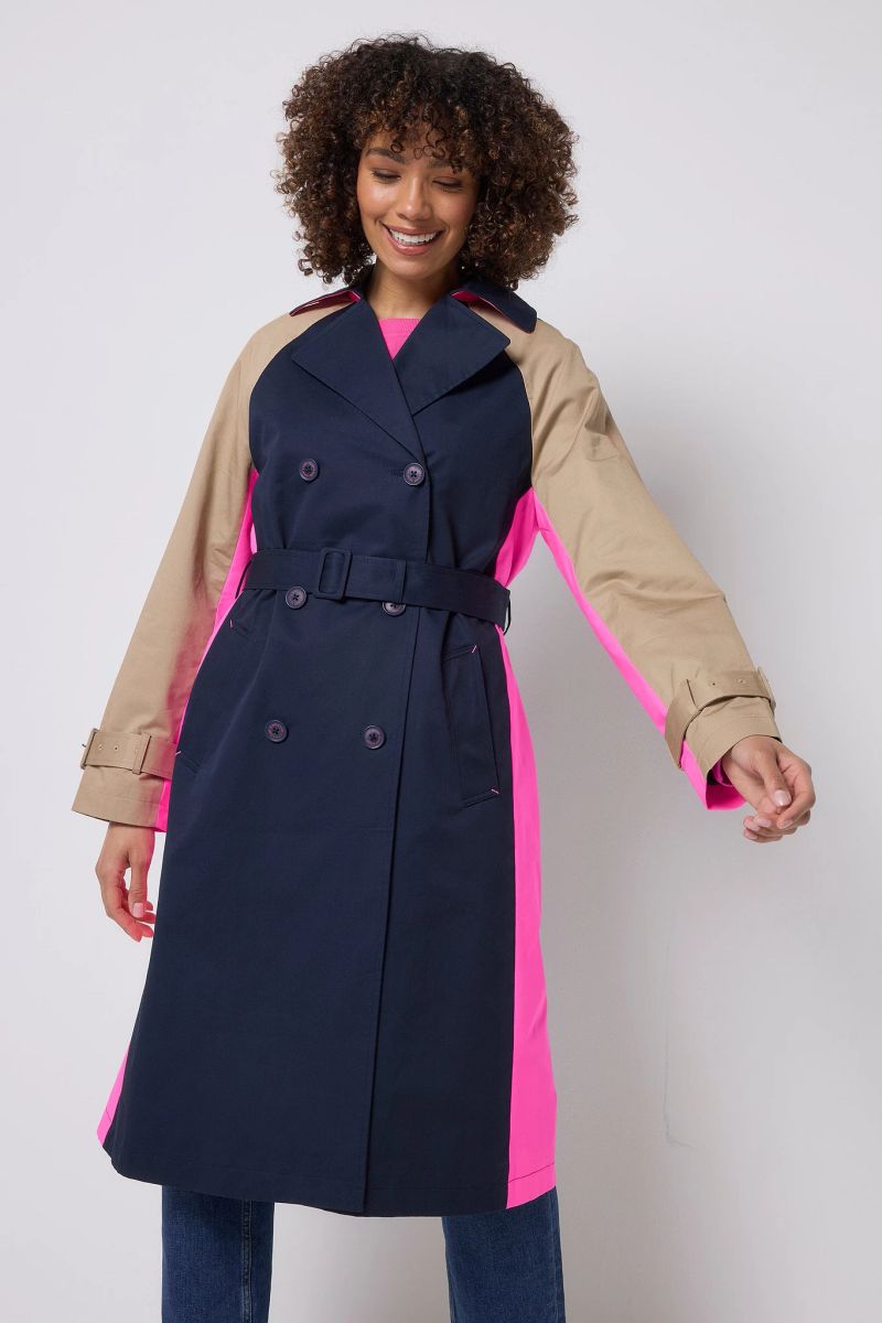 Abrigo Trench Azul Marino y Piedra Bicolor
