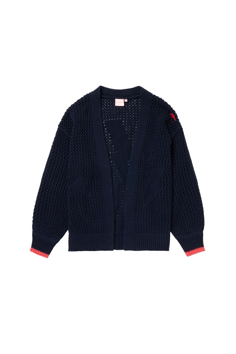 Navy Star and Lightning Bolt Knitted Crochet Cardigan