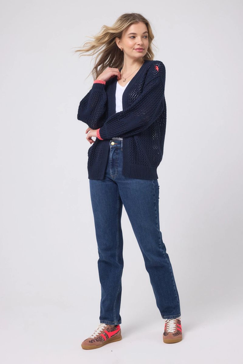 Navy Star and Lightning Bolt Knitted Crochet Cardigan - 14 / Navy