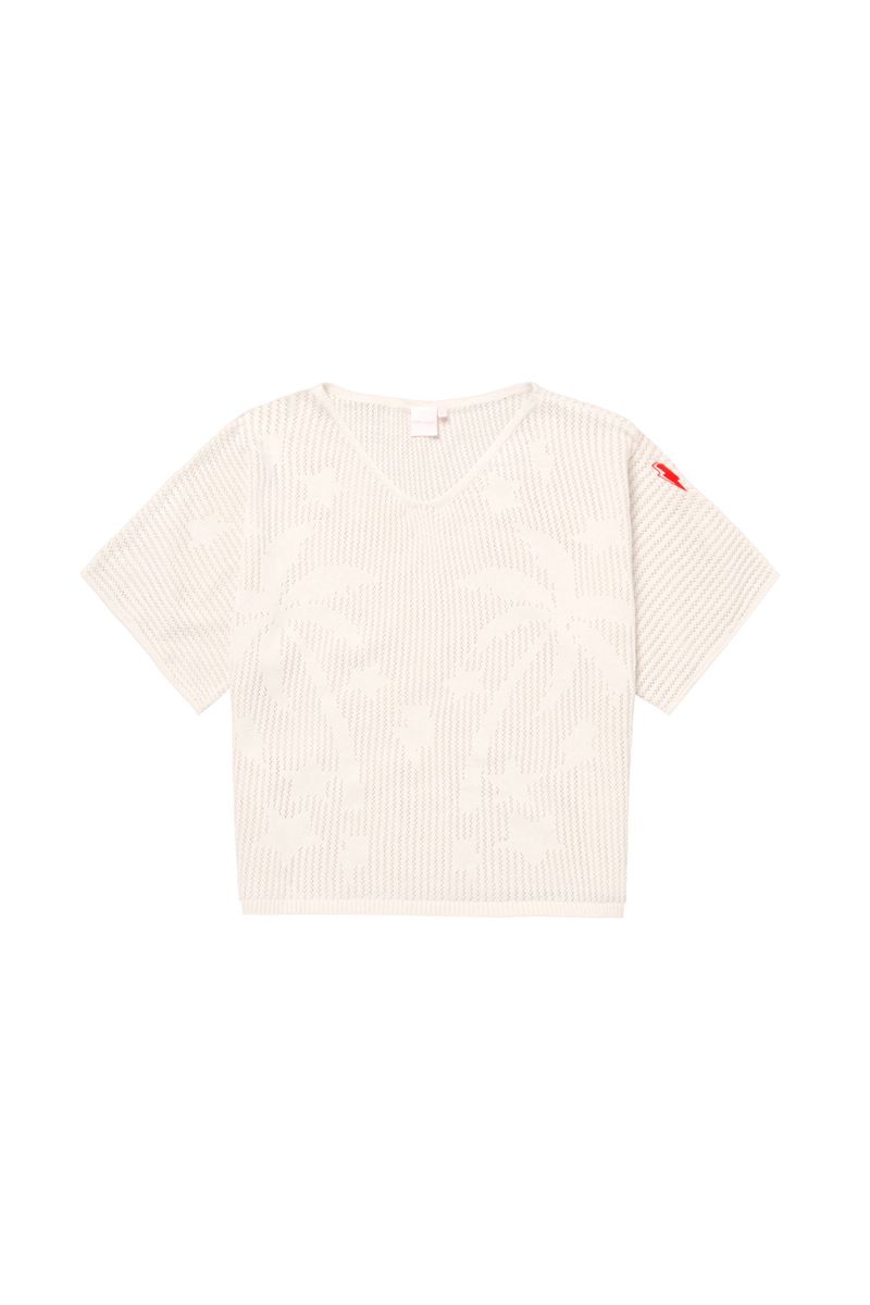 Cream Palm Knitted Crochet Jumper
