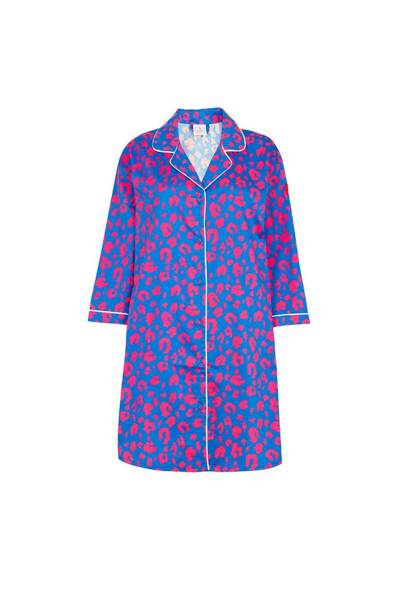 Chemise de nuit Bleu avec Léopard Rose