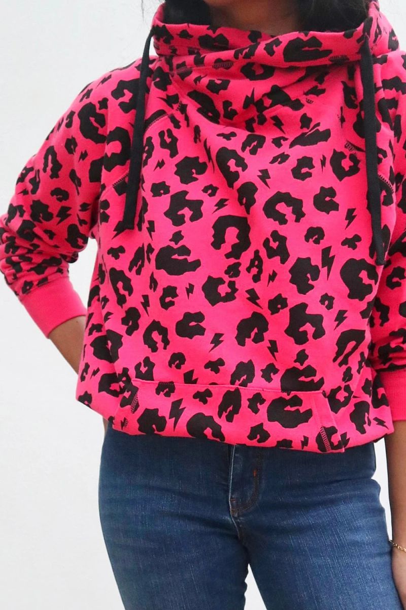 Raspberry Leopard Cowl Neck Hoodie
