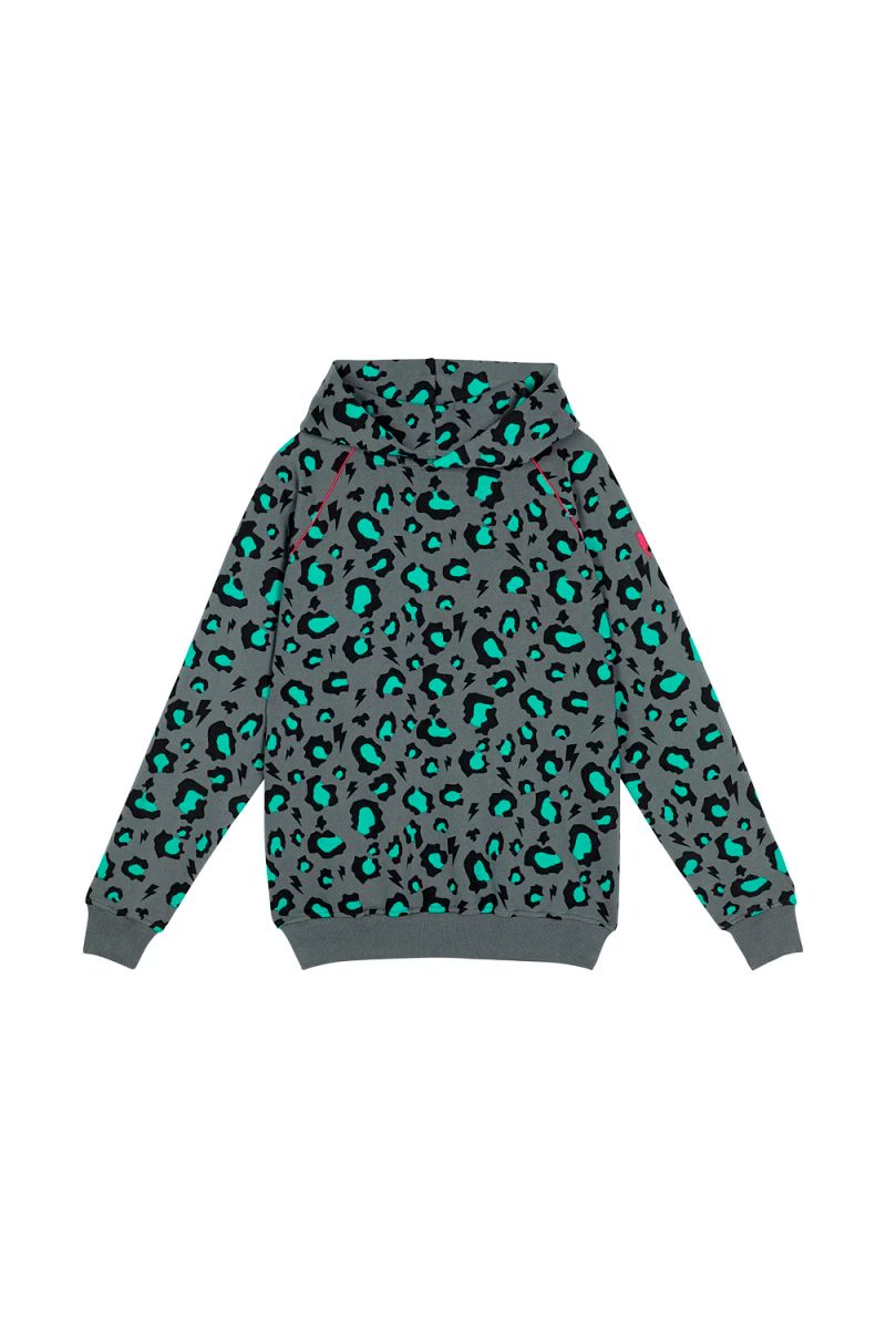 Grau mit grünem Schneeleopard Hoodie