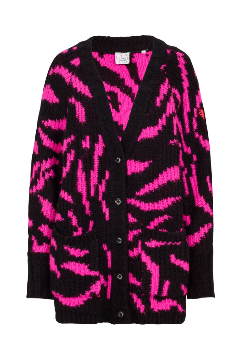 Black with Pink Zebra Chunky Rib Cardigan