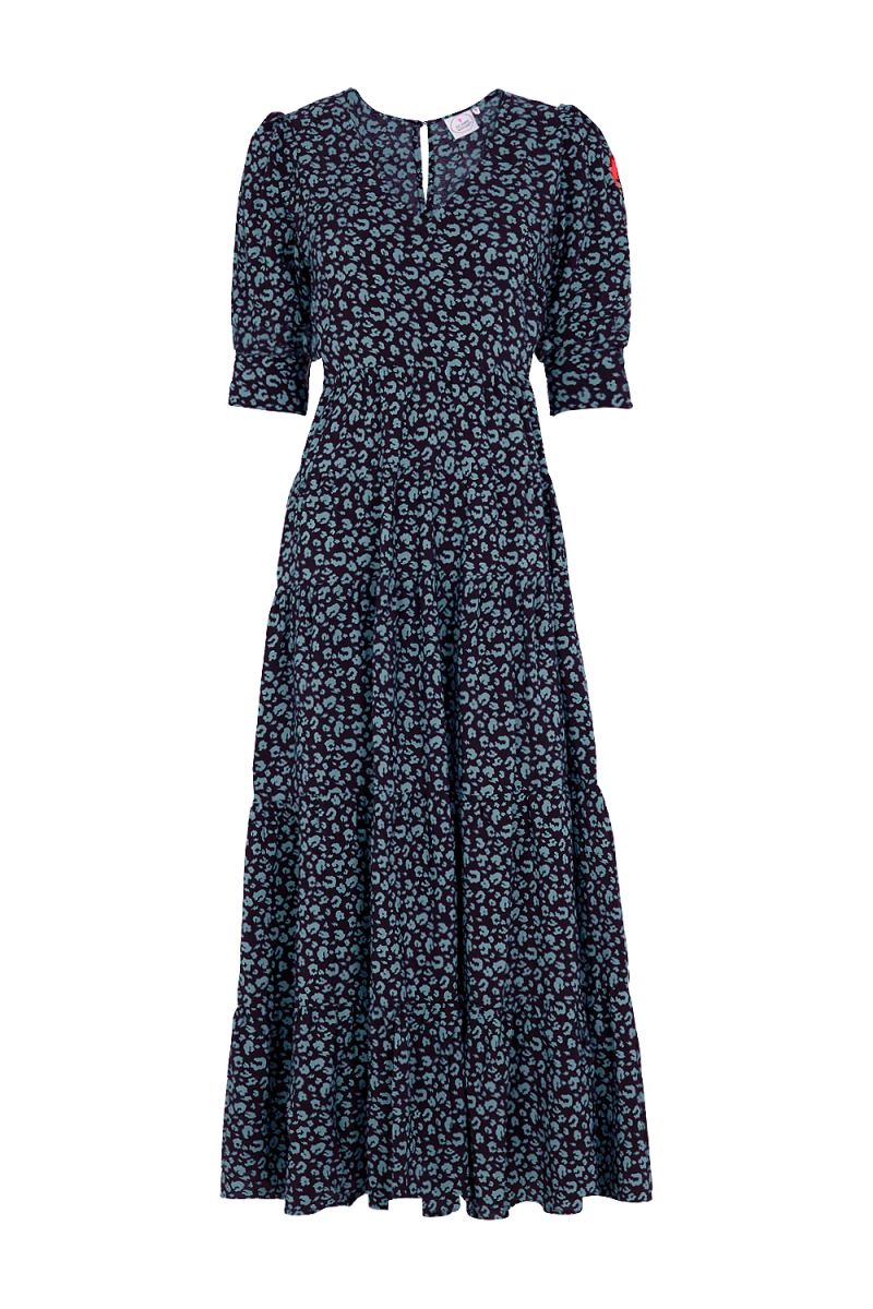 Black with Khaki Leopard Maxi Dress