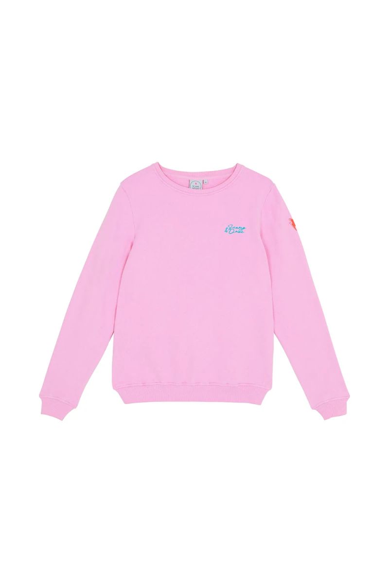 Sweatshirt rose avec logo turquoise