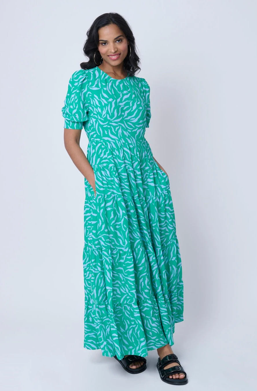 Bright Green with Lilac Zebra Maxi Dress