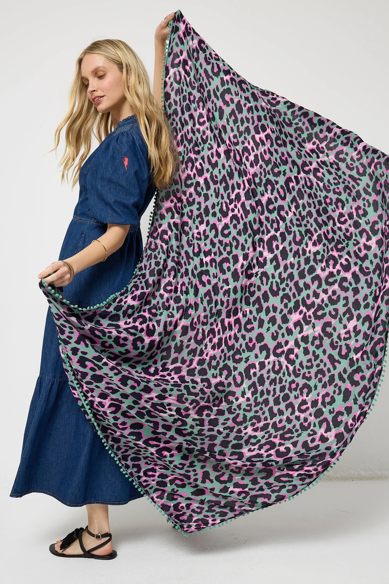 Khaki with Pink and Black Shadow Leopard Charity Super Scarf