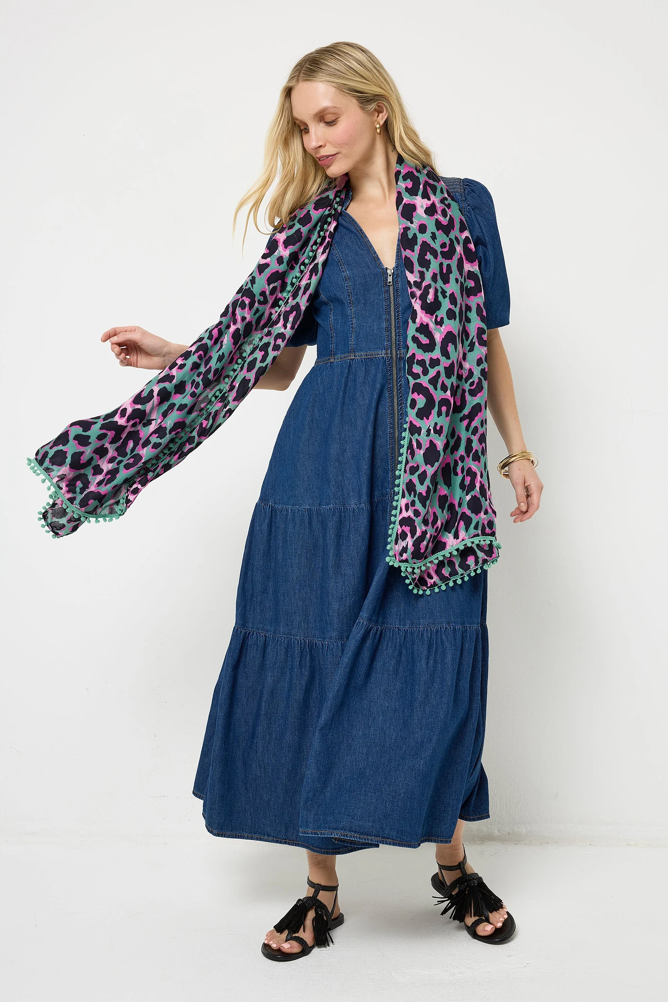 Khaki with Pink and Black Shadow Leopard Charity Super Scarf