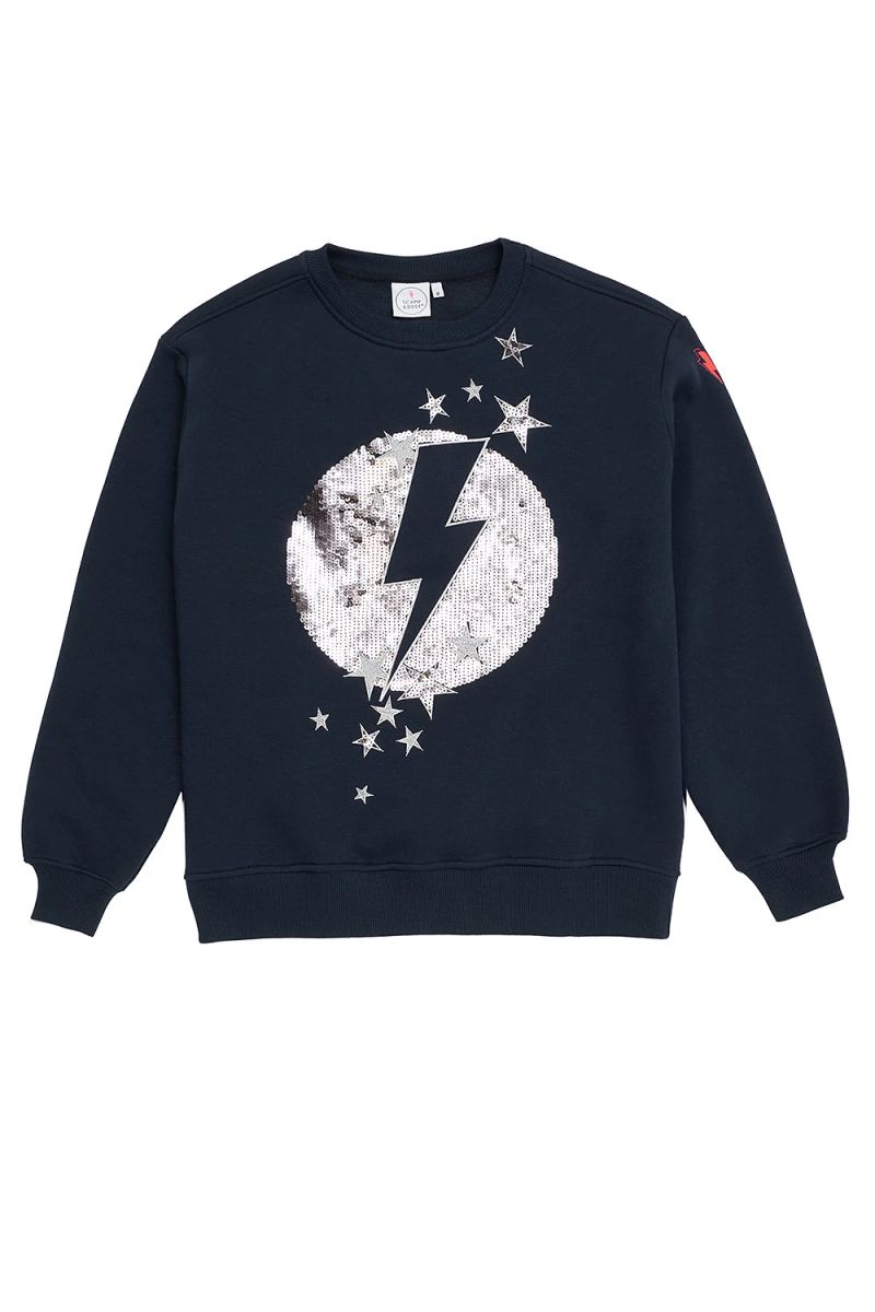 Navy with Sequin Lightning Bolt Oversized Sweatshirt