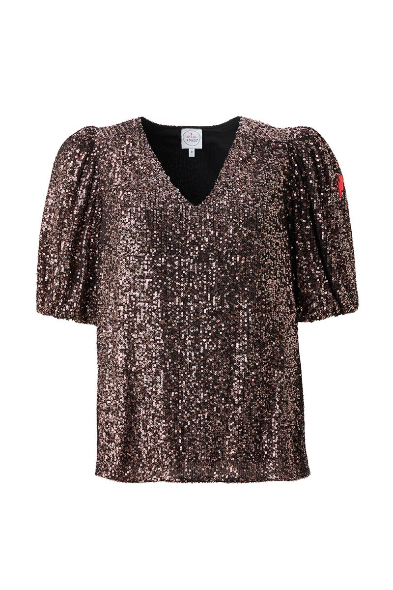 Rose Gold Puff Sleeve Sequin Top