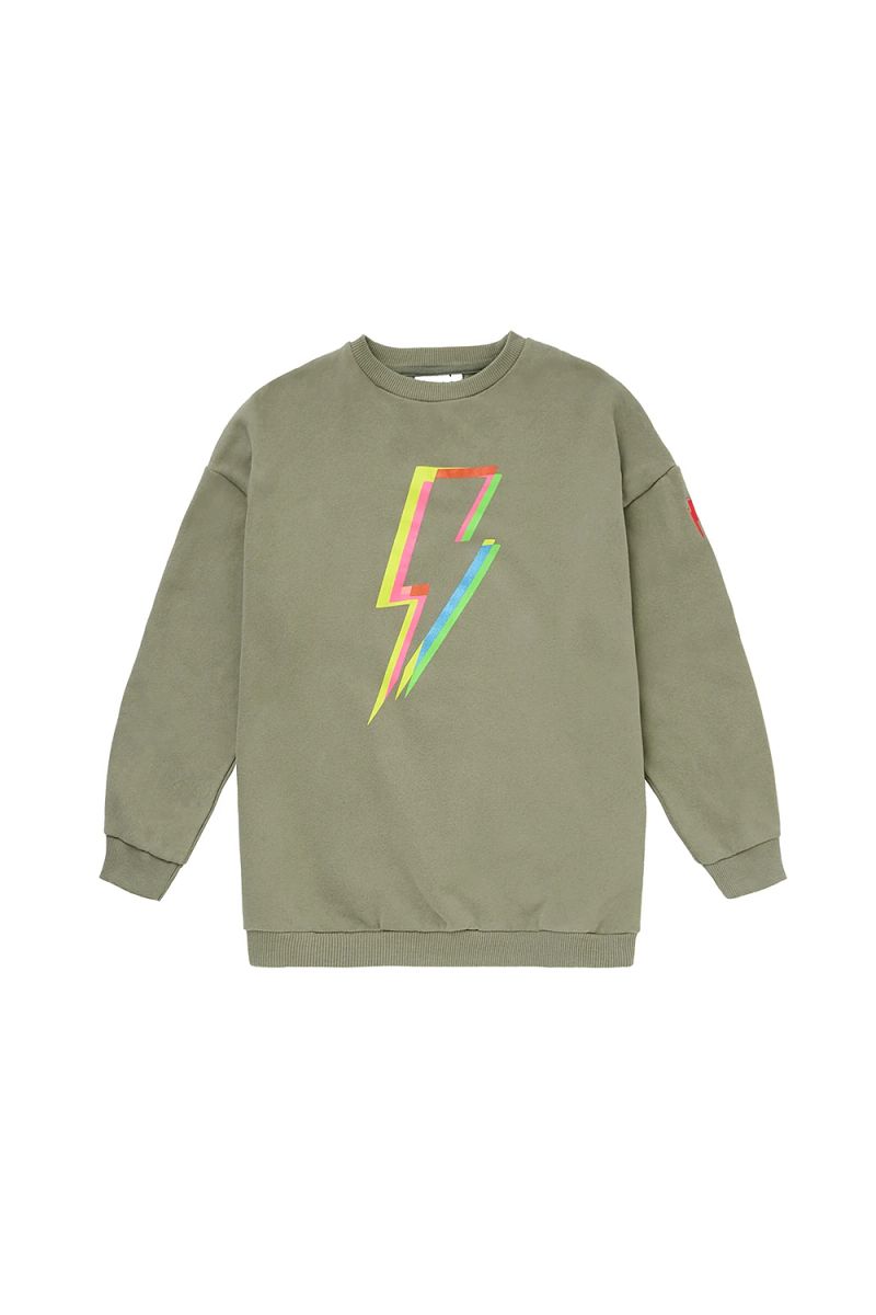 Kids Khaki met Rainbow Lightning Bolt Oversized Sweatshirt