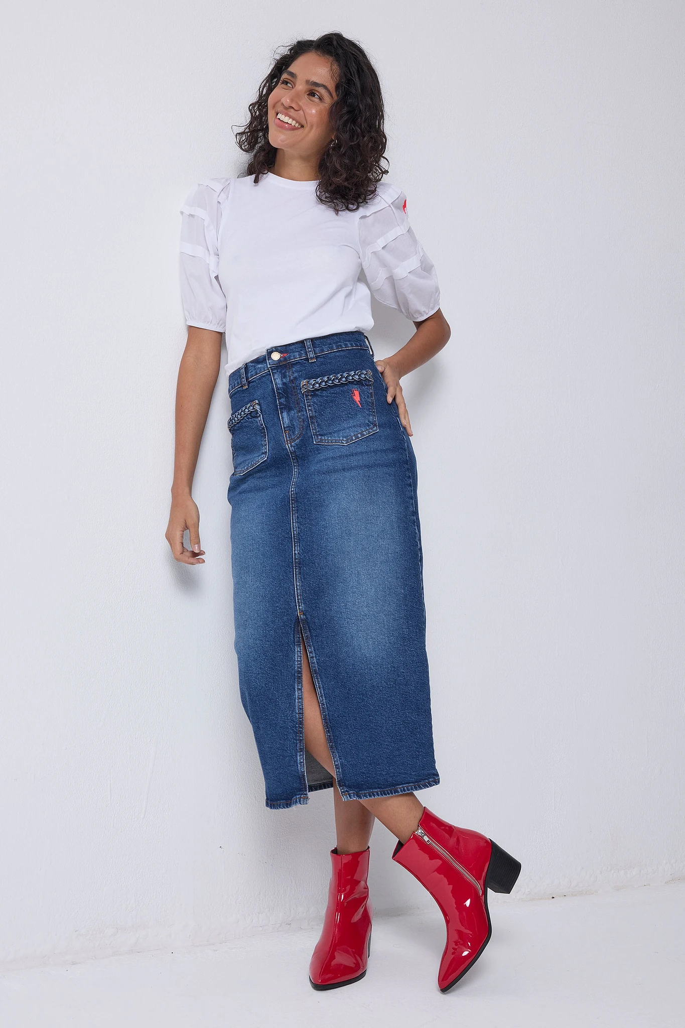 Indigo Denim Split Front Maxi Skirt - 8 / Blue / Maxi