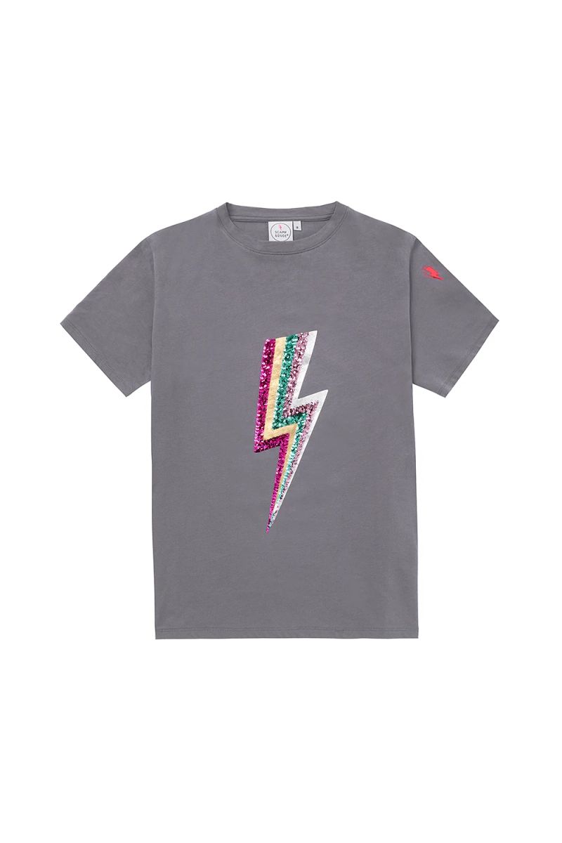 Gris con Camiseta Rayo de Lentejuelas y Papel de Aluminio Multicolor