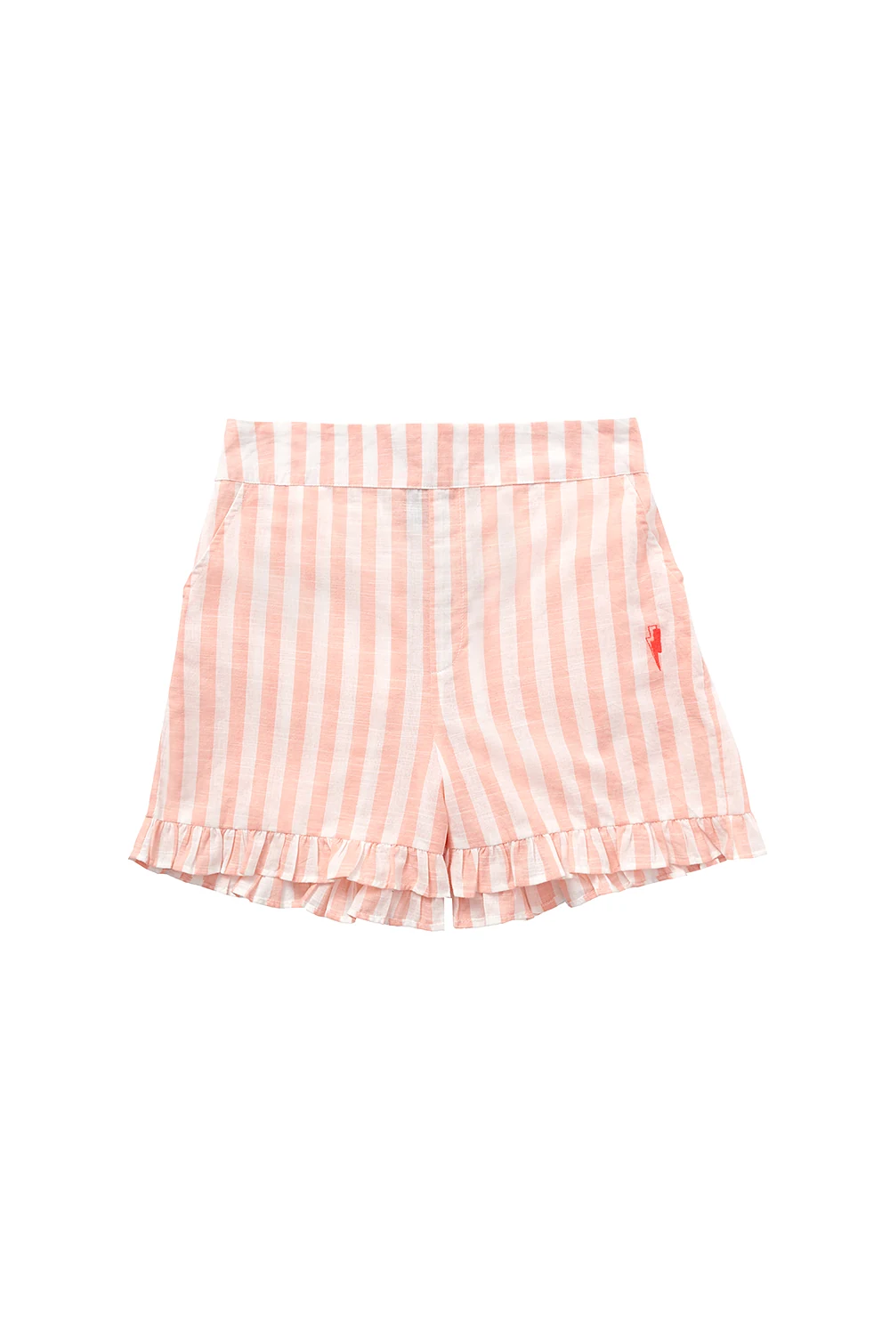 Coral and White Stripe Frill Hem Shorts