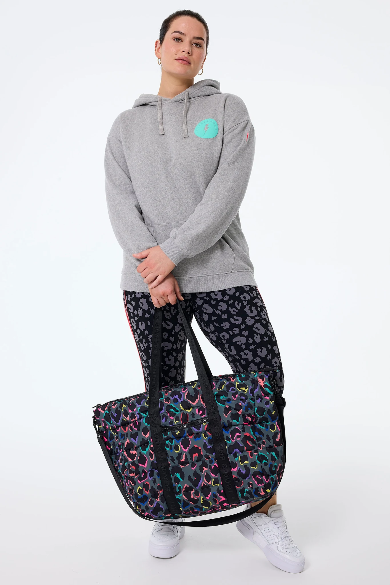 Grey with Rainbow Shadow Leopard Large Puffer Tote Bag - One Size / Grey