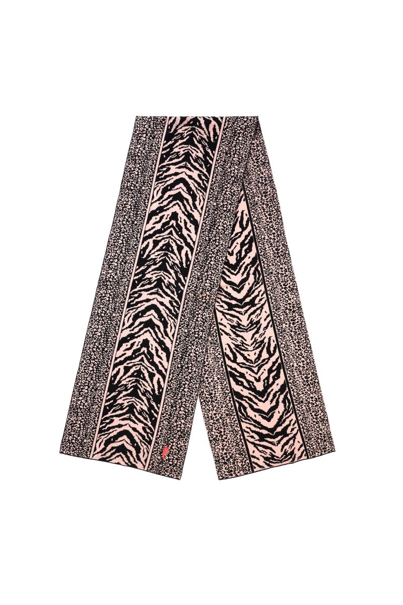 Sciarpa Jacquard Bordo Tigre Nera e Blush Lavorata a Maglia
