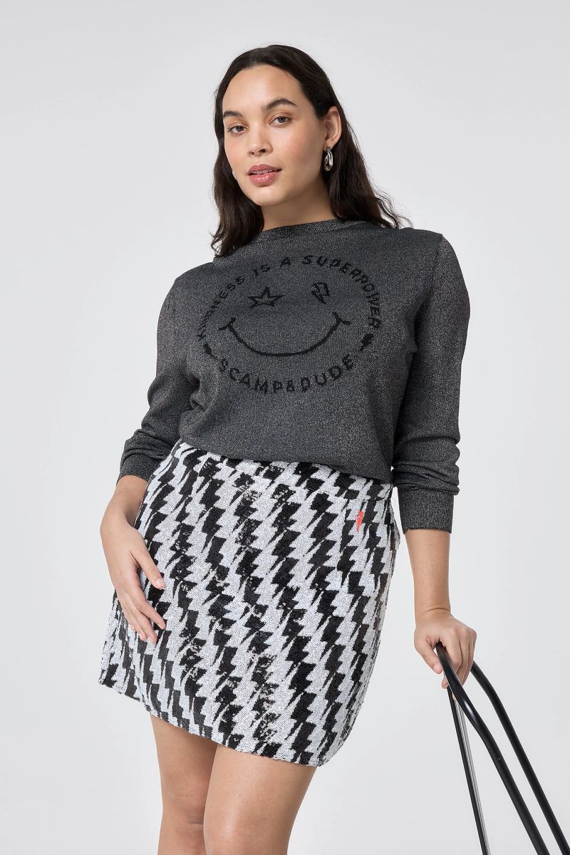 Zwart met witte bliksemflits pailletten minirok
