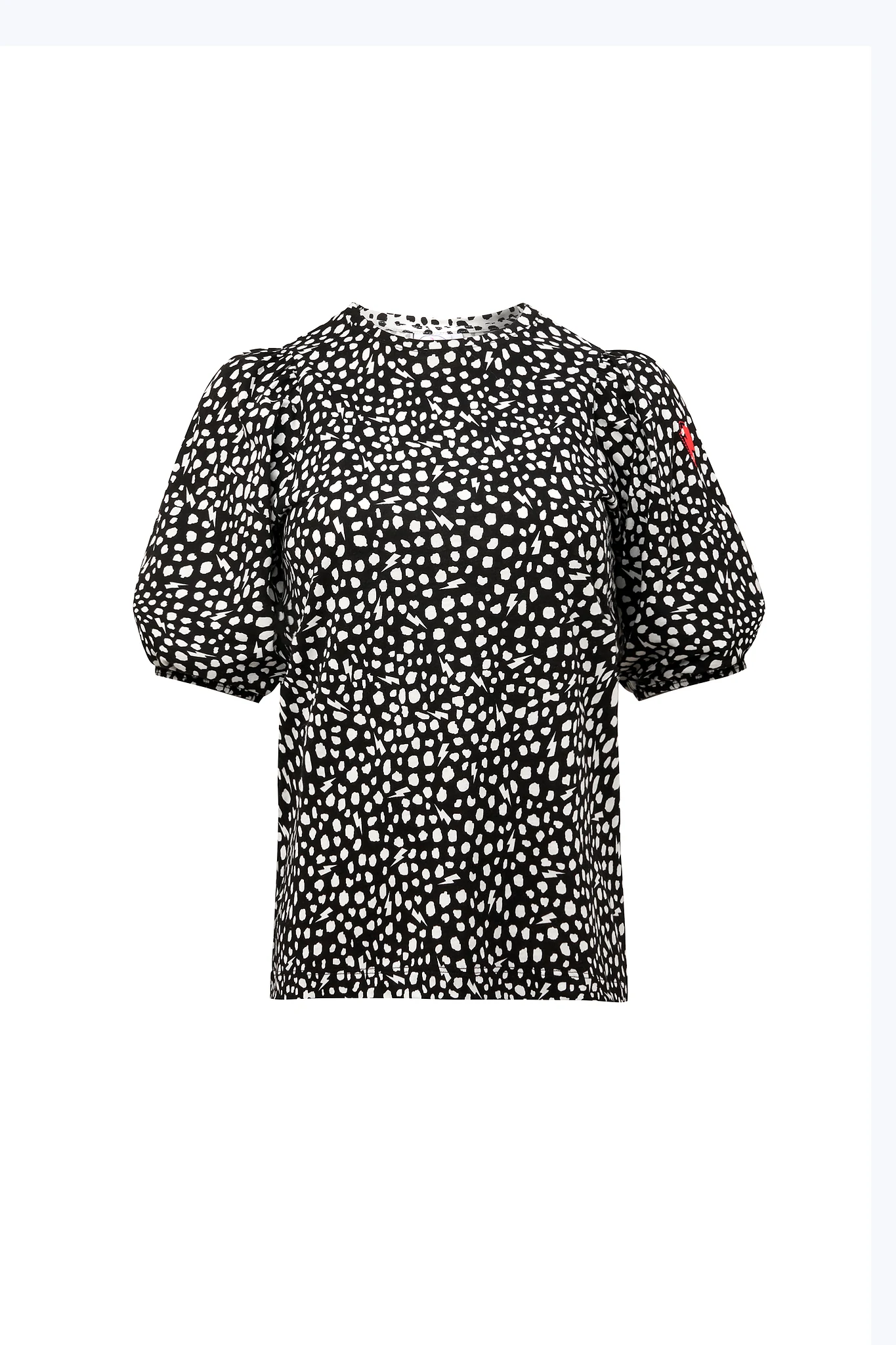Black with White Cheetah Puff Sleeve T-Shirt