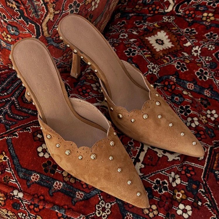 Suede Scallop City Mules