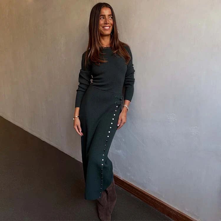 Vestido Sammie Verde Botella con Tachuelas