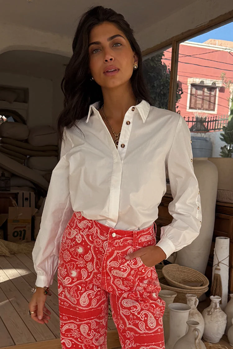White Marley Shirt with Gold Studs