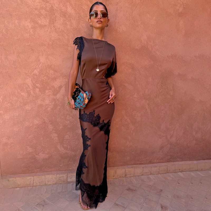 Chocolate and Black Lace Fearne Dress