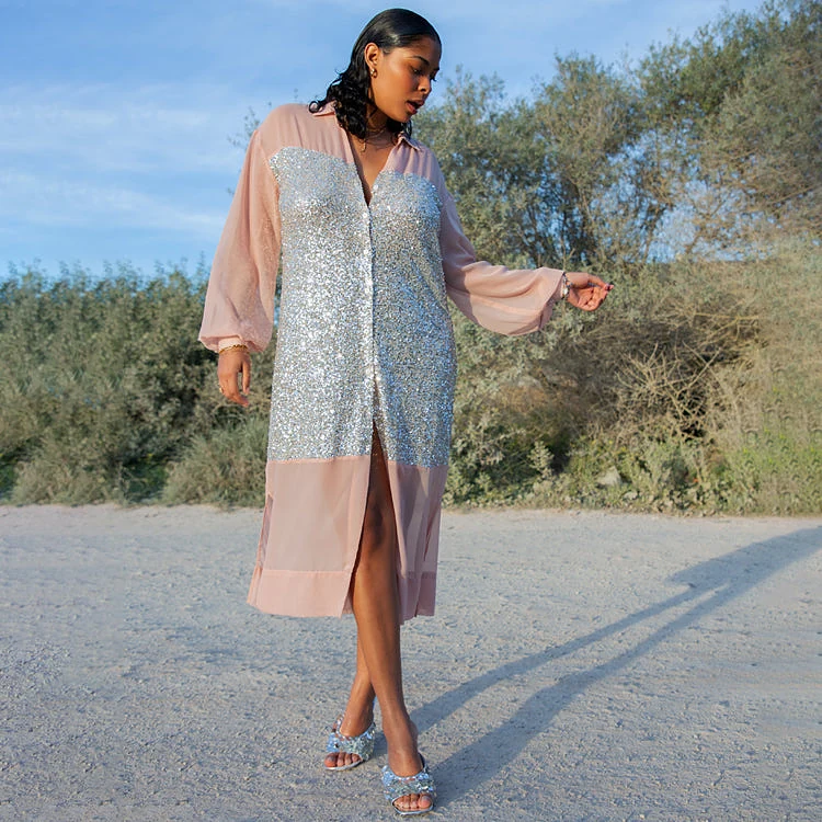 never fully dressed shirt dress Sequin Mix Lila Shirt Dress