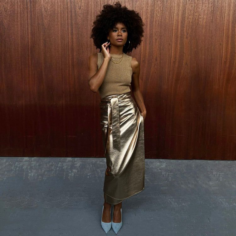 Gold Vegan Leather Jaspre Skirt