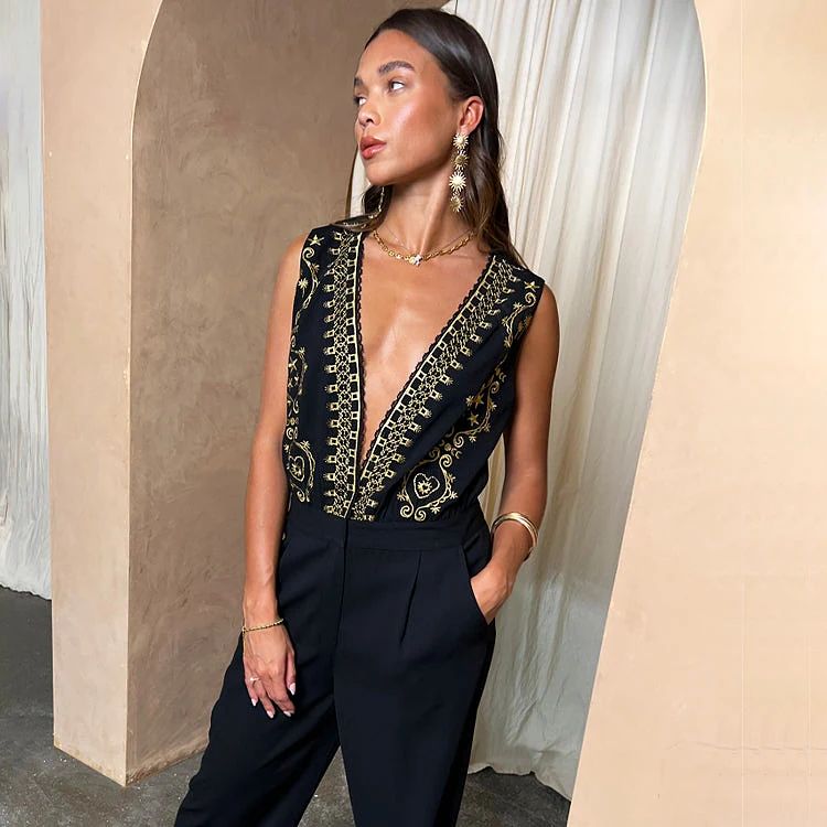 Black Embroidered Jumpsuit Petite