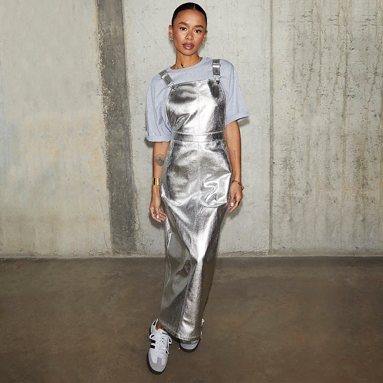 Silver Pinafore Dress