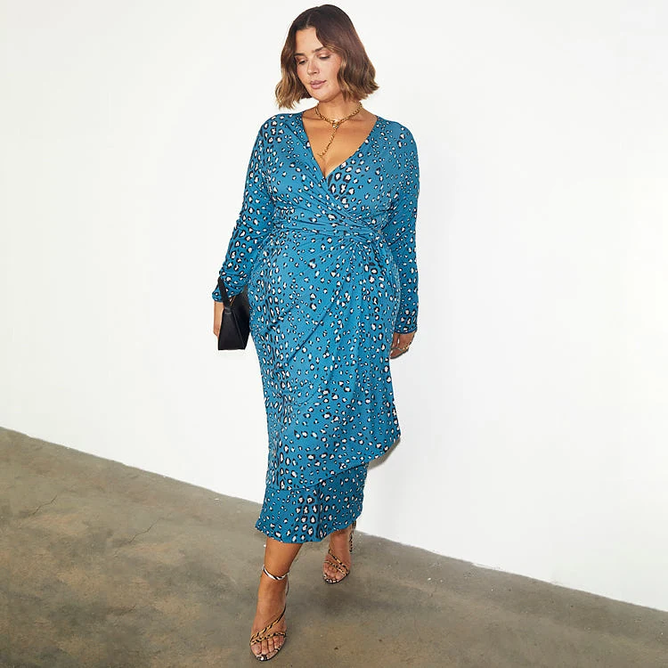 Reversible Teal Animal Wrap Dress