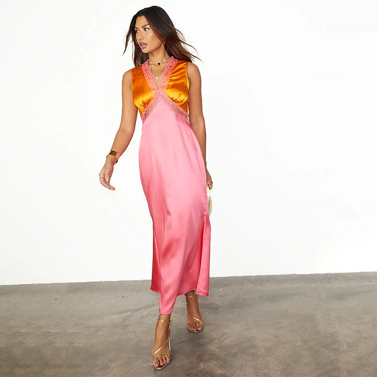 strapless open back dress Playful orange floral midi dress with bow, Glow-Up