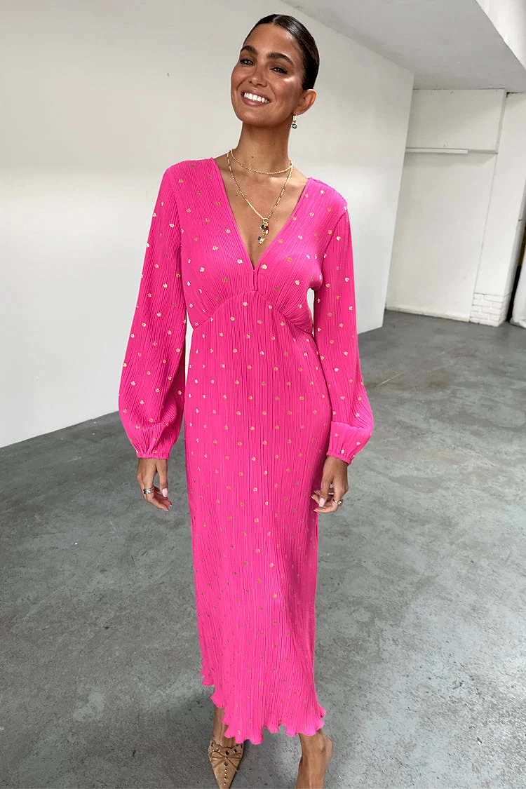 plisse pink dress Pink Plisse One-Shoulder Maxi Dress | Womens | Small (Available in XS) | 100% Polyester