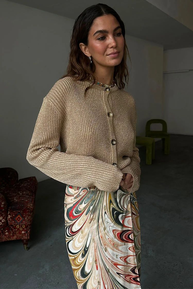 Gold Hollie Rib Knit Cardigan