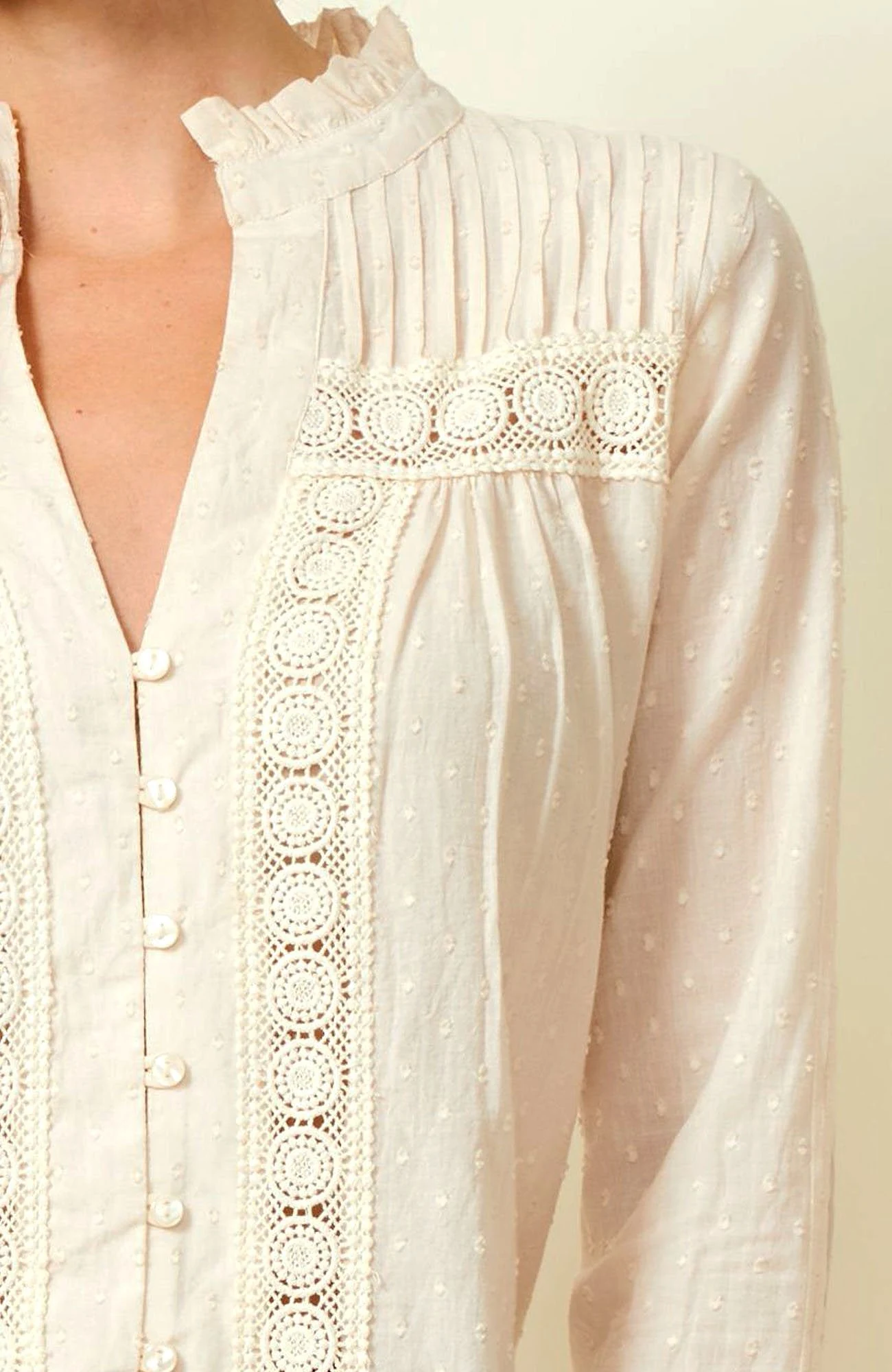 Carrie Organic Cotton Dobby Lace Blouse | Ivory