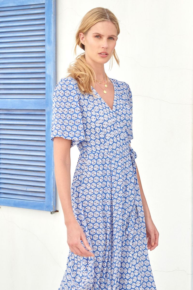 Shelley Wrap Dress | Flower Circles Blue