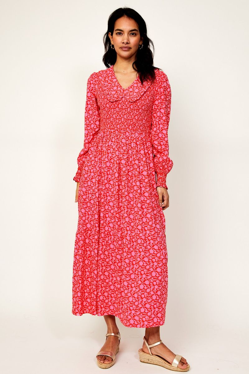Elizabeth Collar Dress | Flower Coral