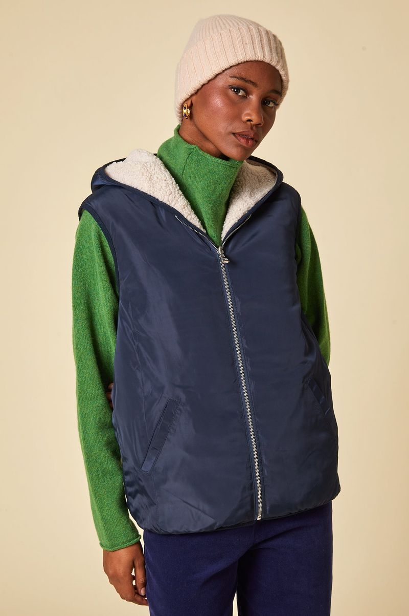 Reversible Eco Hooded Gilet | Navy/Cream