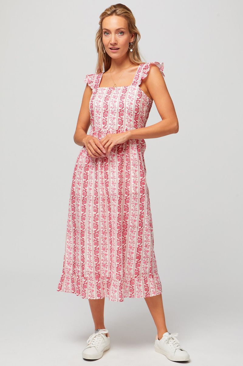 Birdie Dress | Linear Botanical Pink
