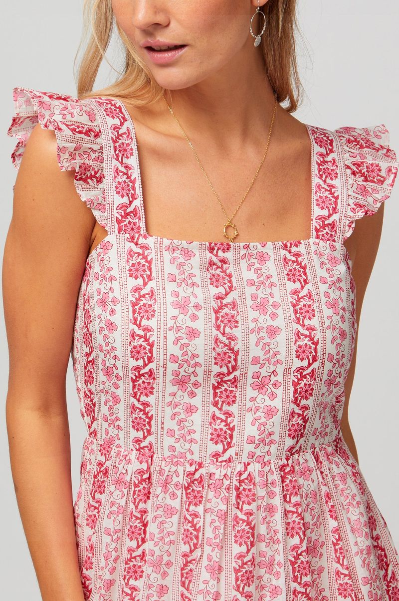 Birdie Dress | Linear Botanical Pink