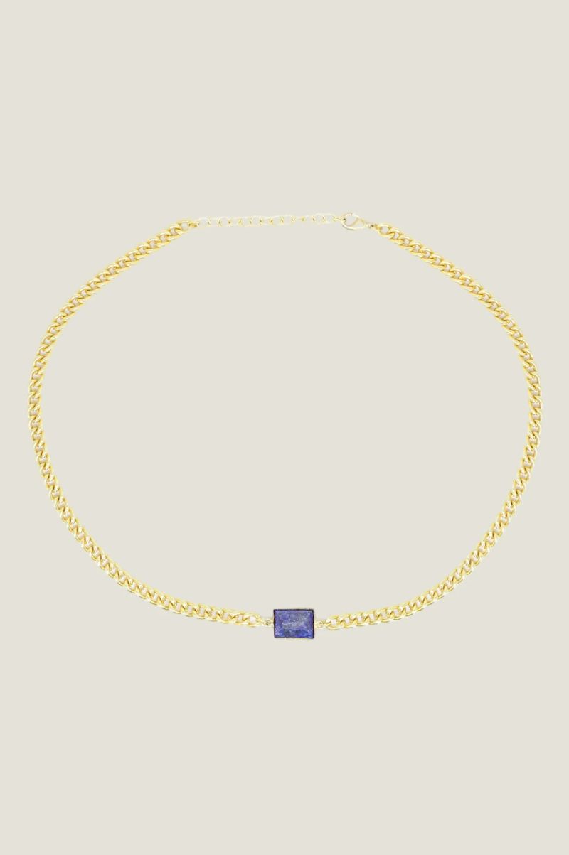 Chunky Blue Stone Necklace | Gold