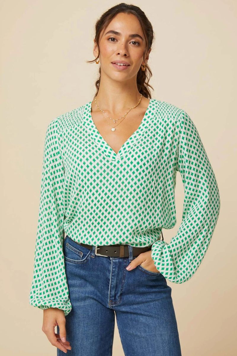 Clea Blouse | Small Diamond Green