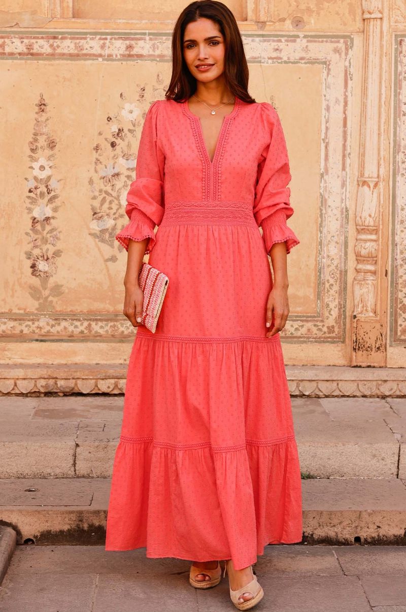 Purdie Organic Cotton Dobby Dress | Coral