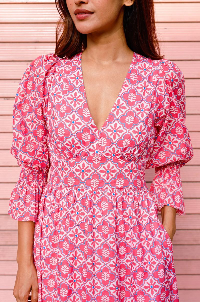 Chloe Organic Cotton Dress | Pink/White