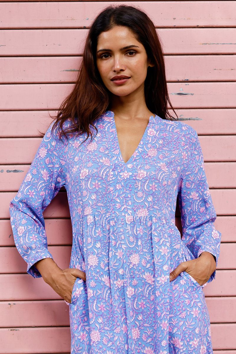 Mara Rayon Dress | Blue/Pink