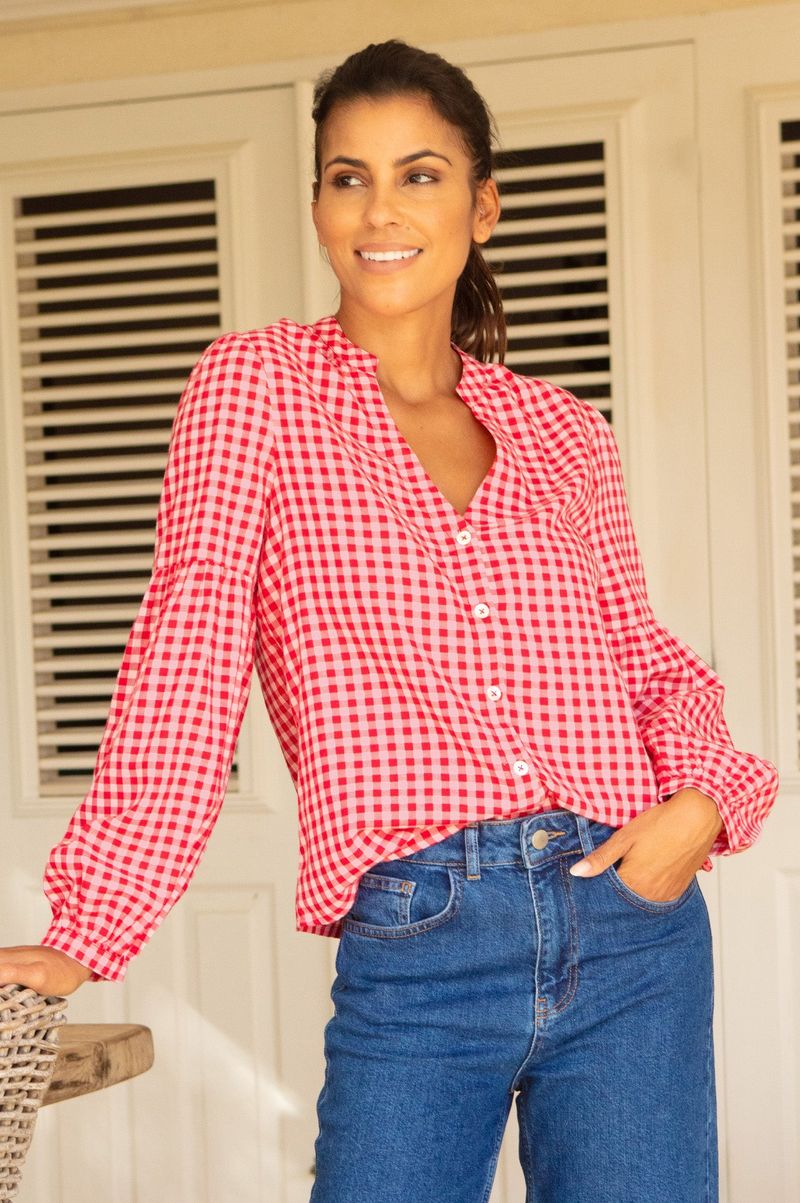Leila Gingham Blouse | Red/Pink - Red/Pink / XS/8- (UK 8/US 4/EU 36) / Regular
