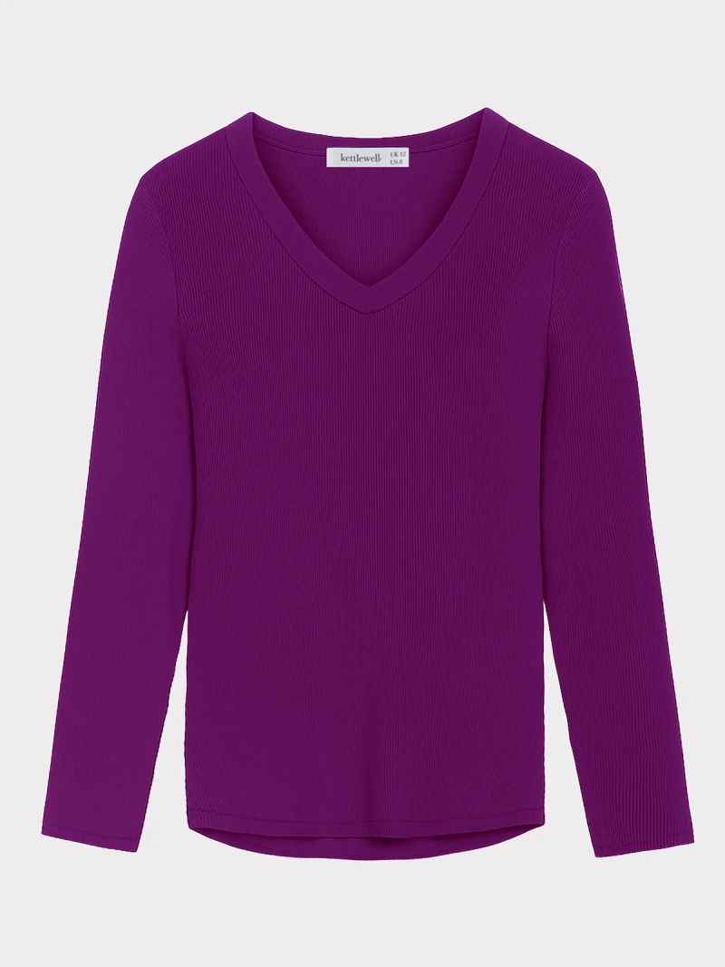 Long Sleeve Cotton Rib V - Dark Amethyst / 16