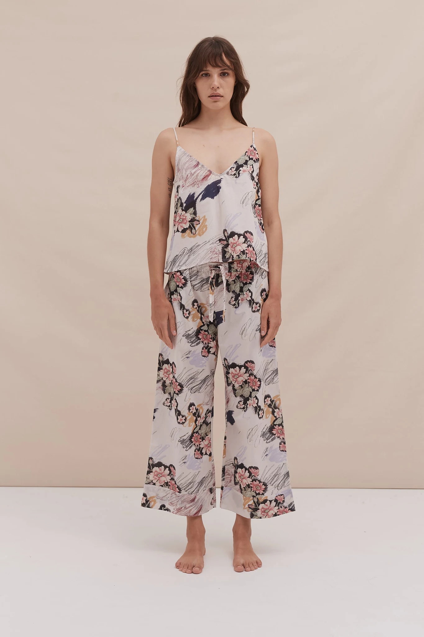 Cami Top and Wide Leg Trouser Set Love Print Chalk