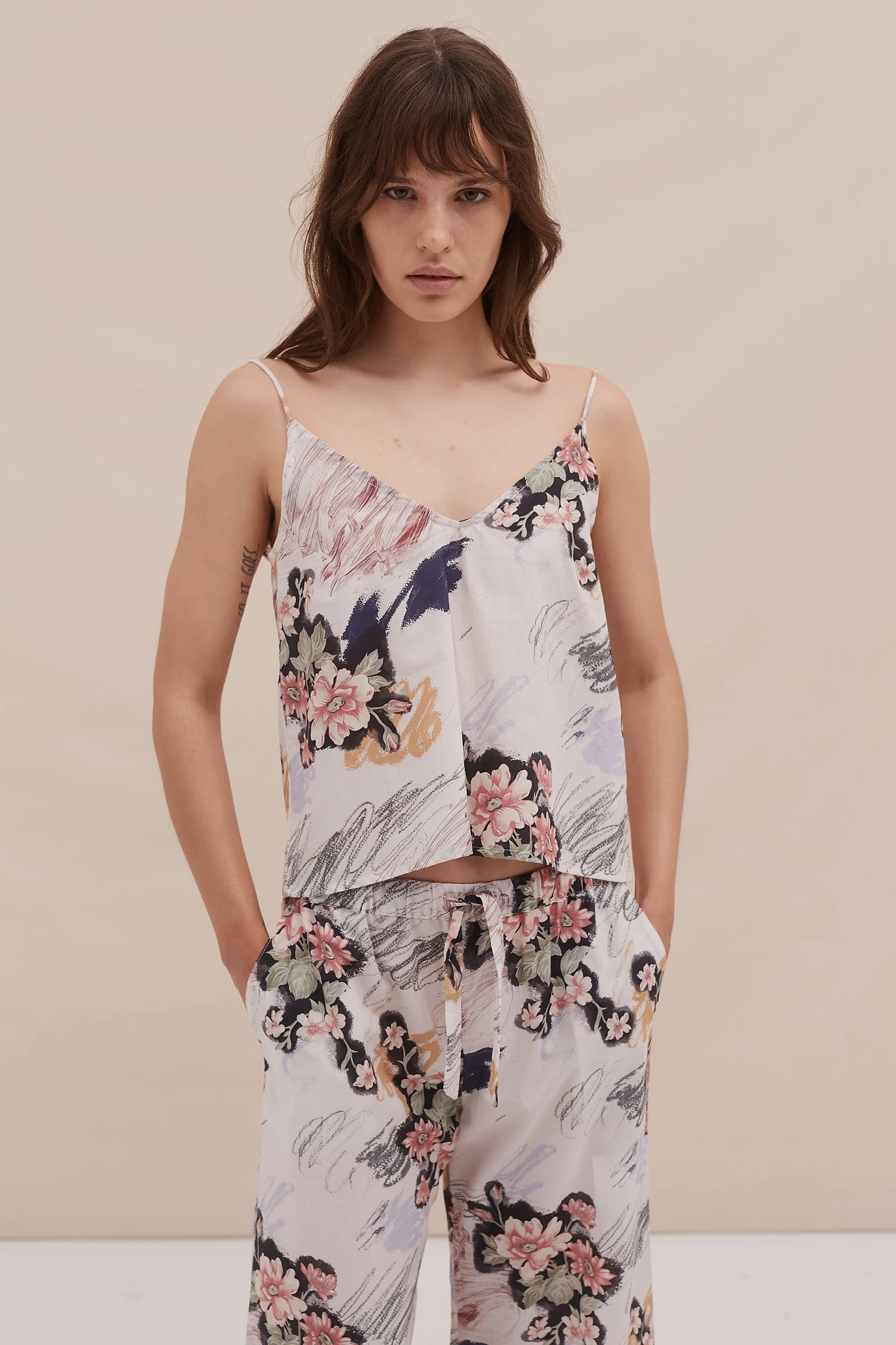 Cami Top and Wide Leg Trouser Set Love Print Chalk